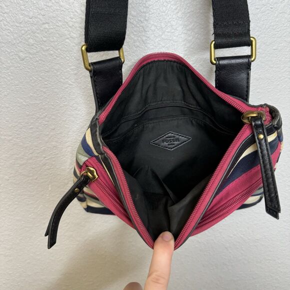 FOSSIL ELIZA Crossbody Blue Multi-Striped Coated Canvas Messenger Bag SHB1923425 - Picture 4 of 5